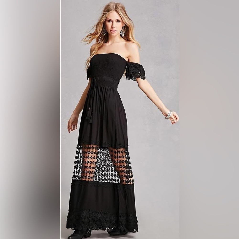 HWA Apparel Black Off The Shoulder‎ Maxi Dress Sz Medium